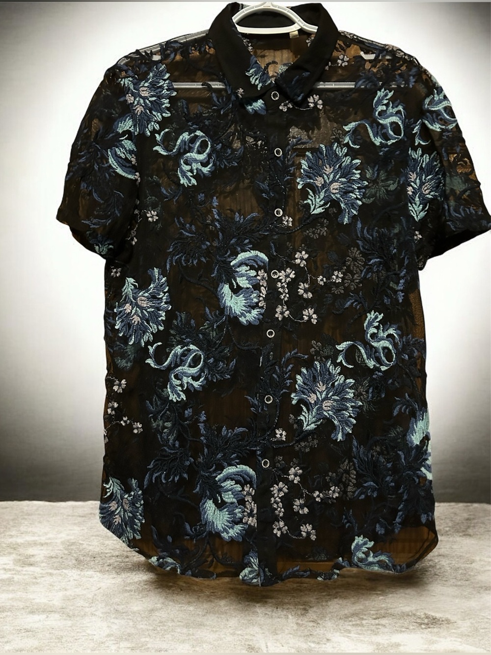 Bold Black Blue Semi Sheer Lace Festival Shirt - Unisex